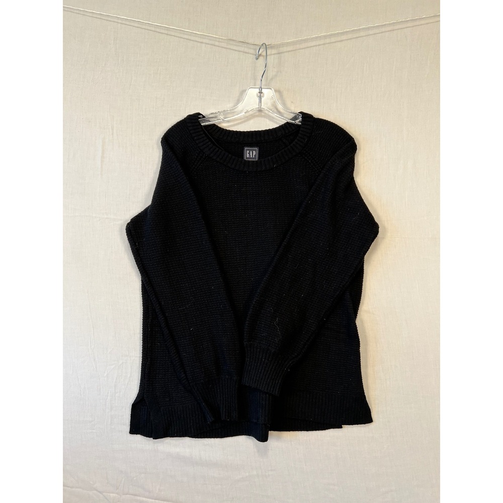 Gap Brooklyn Crewneck Sweater Mens Large Black Merino Wool Waffle Knit 3402